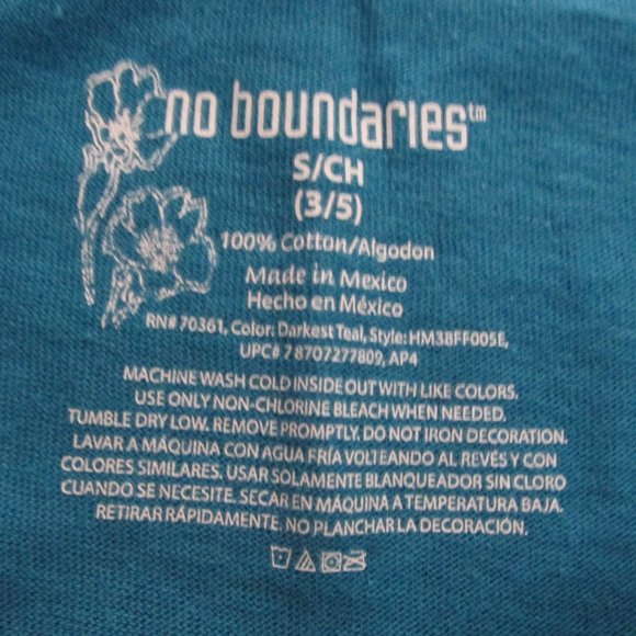 NO BOUNDARIES WOMEN'S JUNIOR'S SIZE S (3 / 5) T-SHIRT TEAL LOVE GRAPHIC SS NWT - Picture 4 of 5
